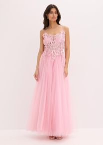 Maxikleid aus zartem Tüll mit Spitze in rosa, Grösse 42, bonprix