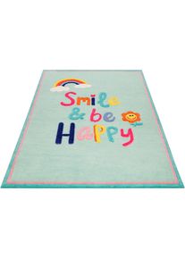 Kinderteppich »Happy me!«, rechteckig, 9 mm Höhe, Regenbogen Blume, Konturenschnitt , blau , Smart Kids