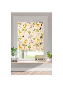 Lüttenhütt Rollo »Jungle«, Lichtschutz, Sichtschutz, ohne Bohren, freihängend, Klemmfix, Fixmass, Tiere, Kinderrollo, einseitig bedruckt , beige , Lüttenhütt