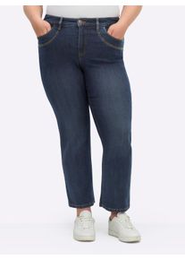 sheego Witt Damen Gerade Jeans mit Knopflochgummi, dark blue, Größe 42, 76% Baumwolle, 22% Polyester, 2% Elasthan