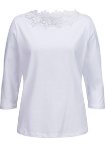 WITT Damen 3/4-Arm-Shirt mit transparenter Bl&uuml;ten-Spitze, wei&szlig;, Gr&ouml;&szlig;e 48, 100% Baumwolle. Spitze: 100% Polyester