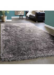 Hochflor-Teppich »Touch 100« rechteckig 49 mm Höhe weicher Uni Shaggy mit Glanz Garn, Wohnzimmer , grau , Paco Home , Obermaterial: 60% Polyester,...