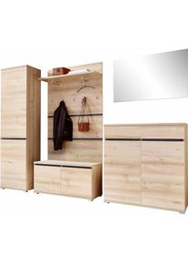 Germania , Garderoben-Set »Lissabon«, (Set, 5 St.) , braun , Paneel, Schuhschrank, Schuhbank, Garderobenschrank, Spiegel