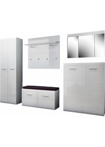 Germania , Garderoben-Set »Adana«, (Set, 6 St.), Farbe weiss mit Hochglanz Fronten , weiss , Paneel, Schuhbank, Schuhschrank, Garderobenschrank,...