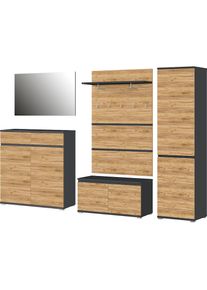Germania , Garderoben-Set »Lissabon«, (Set, 5 St.) , grau , Paneel, Schuhschrank, Schuhbank, Garderobenschrank, Spiegel