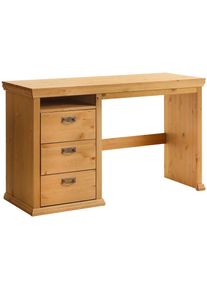 Home Affaire , Schreibtisch »Konrad«, aus zertifiziertem Massivholz, mit Schubladen, Breite 129 cm , beige , Masse: B129 x T48 x H76 cm