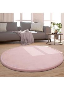 Teppich »Tatami 475« rund 24 mm Höhe Kurzflor, Uni Farben, mit Memory Foam, waschbar , pink , Paco Home , Obermaterial: 100% Polyester