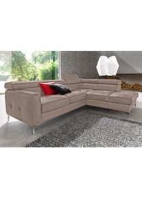Polstergarnitur »Sammy L-Form«, (Set), Set bestehend aus: Ecksofa mit Kopfteilverstellung & Hocker , grau , COTTA