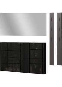 Garderoben-Set »Valega«, (4 St.), Schuhschrank mit Glasfronten, Spiegel und zwei Garderobenpaneelen , schwarz , Germania