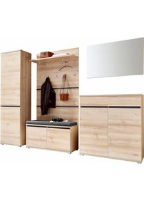 Germania , Garderoben-Set »Lissabon«, (Set, 6 St.), grifflose Optik , braun , Paneel, Schuhschrank, Schuhbank, Garderobenschrank, Spiegel, Sitzkissen