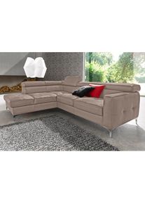 Polstergarnitur »Sammy L-Form«, (Set), Set bestehend aus: Ecksofa mit Kopfteilverstellung & Hocker , grau , COTTA