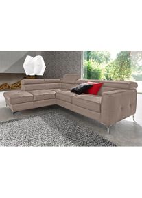 Polstergarnitur »Sammy L-Form«, (Set), Set bestehend aus: Ecksofa mit Kopfteilverstellung & Hocker , grau , COTTA