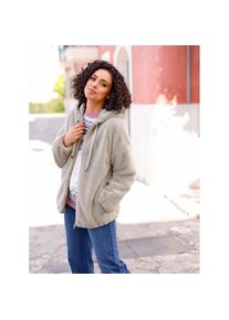Inspirationen , Damen , Fellimitatjacke mit Kapuze , grau , trendige Optik