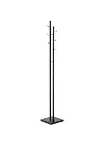 Garderobenständer HAKU, 8 Haken mit jeweils 5 kg Tragkraft, Fussplatte, B 290 x T 290 x H 1760 mm, Stahlrohr pulverbeschichtet/Metall, schwarz