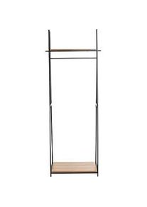 Standgarderobe HAKU, Gesamttragkraft 15 kg, 2 Ablagen, B 680 x T 400 x H 1660 mm, Stahl/Holz, schwarz/dunkles Eiche-Dekor