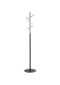 Garderobenständer HAKU, 6 Haken mit jeweils 5 kg Tragkraft, Ø 360 x H 1700 mm, Stahlrohr pulverbeschichtet/Holz/Metall, grau-schwarz