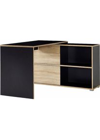 Eckschreibtisch »Slide«, Regalelement mit Schiebetüren/wendbar, 120x120 cm, Made in Germany , grau , Germania