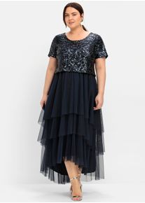 sheego Witt Damen Abendkleid mit Paillettenoberteil, nachtblau, Größe 42, 100% Polyester