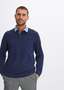 Piqué-Poloshirt Langarm aus reiner Baumwolle in blau, Grösse 60/62 (XXL), 100% Baumwolle, bonprix