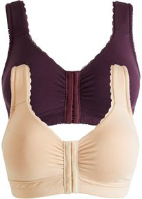 Lot de 2 soutiens-gorge sans armatures fermeture devant en violet, Taille 85C, 95% coton, Couleur/Motif: prune + beige craie, bonprix