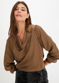 Bluse aus feinem Satin in braun, Grösse 50, bonprix