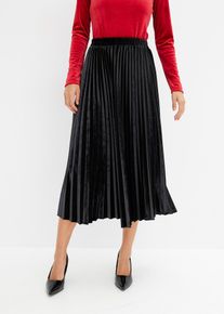 Jupe pliss&eacute;e en velours doux en noir, Taille 40, bonprix