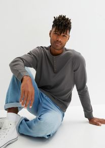 T-shirt col tunisien manches longues en gris pour homme, Taille 60/62 (XXL), 100% coton, Couleur/Motif: anthracite, bonprix