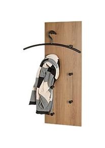 Wandgarderobe HAKU, Hoch- und Querformat, 7 Haken mit jeweils 3 kg Tragkraft, B 800 x T 50 x H 300 mm, Holz/Metall, dunkles Eiche-Dekor/schwarz