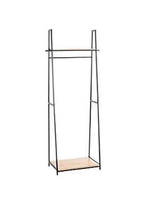 Standgarderobe HAKU, Gesamttragkraft 15 kg, 2 Ablagen, B 680 x T 400 x H 1660 mm, Stahl/Holz, schwarz/helles Eiche-Dekor