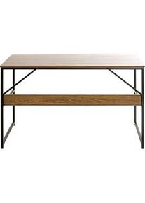 Schreibtisch HAKU, Rechteck, mit zusätzlicher Ablagefläche, B 1200 x T 600 x H 740 mm, Metall/Holz, schwarz/dunkles Eiche-Dekor