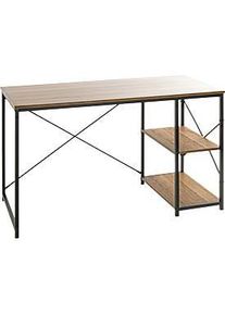Schreibtisch HAKU, Rechteck, mit 2 zusätzlichen Ablageflächen, B 1200 x T 600 x H 740 mm, Metall/Holz, schwarz/dunkles Eiche-Dekor