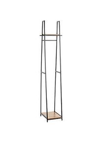 Standgarderobe HAKU, Gesamttragkraft 15 kg, 2 Ablagen, B 380 x T 400 x H 1660 mm, Stahl/Holz, schwarz/dunkles Eiche-Dekor