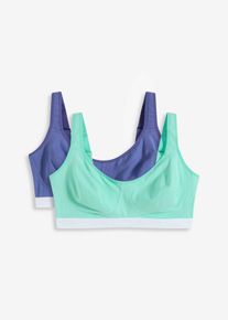 Lot de 2 soutiens-gorge coton sans armatures en vert, Taille 100C, 95% coton, Couleur/Motif: bleu menthol + bleu violet, bonprix