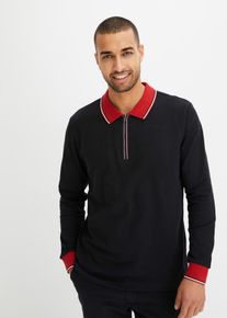 Langarm - Poloshirt in schwarz, Grösse 52/54 (L), 100% Baumwolle, bonprix