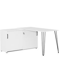 Eckschreibtisch »Ekko, Breite 130 cm«, Metallbeschläge, Haarnadelfüsse, Tischplatte beliebig montierbar , weiss , Welltime