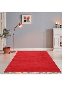 Theko, Theko Teppich &raquo;Happy Cotton Fleckerl, handgewebt&laquo; rechteckig 5 mm H&ouml;he Flachgewebe, reine Baumwolle, meliert, mit Fransen, auch als L&auml;ufer, rot