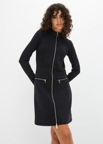 Minikleid aus Punto di Roma mit Reißveschlussdetail in schwarz, Grösse 44, bonprix