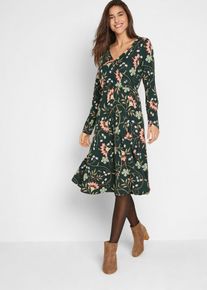 Baumwoll-Jerseykleid in Wickeloptik in grün, Grösse 56/58 (3XL), 95% Baumwolle, bonprix