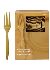 Amscan 100 fourchettes en plastique dor&eacute; Glory 20cm