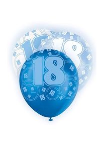 UNIQUE 6er Mix 18. Geburtstag Ballons Blau 30cm