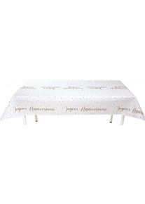 Santex Nappe Joyeux Anniversaire blanc-doré 3 x 1.2m