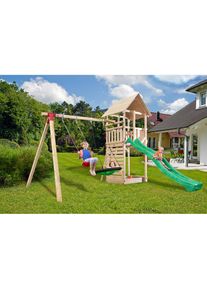 Weka Spielturm »Julchen«, BxT: 405x290 cm, mit Rutsche, Sandkasten und 2 Schaukeln beige natur