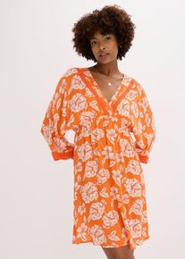 Tunika-Kleid mit Spitze aus strukturierter Viskose in orange, Grösse 48, bonprix