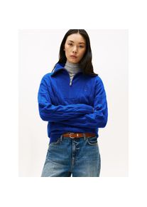 Tommy Hilfiger , Troyer »SOFT WOOL CABLE 1/2 ZIP LS SWT«, mit Zopfmuster, aus reiner Wolle , blau , Troyer von Tommy Hilfiger Womanswear
