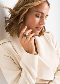 Edelstahlring veredelt mit Glaskristallen in silber, Grösse 21, bonprix