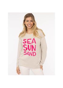 Zwillingsherz , Sweater »"Sea Sand Sun"« Flock-Print, ausgefranster Rundhalsausschnitt, Langarm , beige , Lässiger Sweater von Zwillingsherz