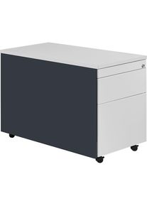 Schubladencontainer mit Rollen, HxT 579 x 800 mm, Kunststoffplatte, 1 Materialschub, 1 Hängeregistratur, anthrazitgrau / lichtgrau / lichtgrau Mauser