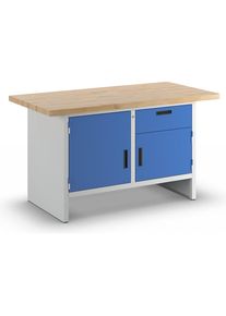 Werkbank mit geschlossenen Seiten, 1 Schublade, 2 Türen, Breite 1500 mm, lichtgrau / enzianblau eurokraft basic