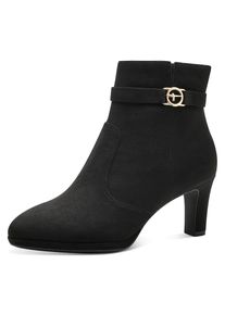 Tamaris, Unisex, Stiefelette Trichterabsatz, Abendschuh mit elegantem Zierriemchen mit Logoemblem, schwarz, 40, Stiefelette in veganer Verarbeitung
