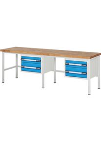 Werkbank, Gestellbauweise Serie 8000, 4 Schubladen: 2 x 150, 2 x 210 mm, BxT 2500 x 700 mm eurokraft pro